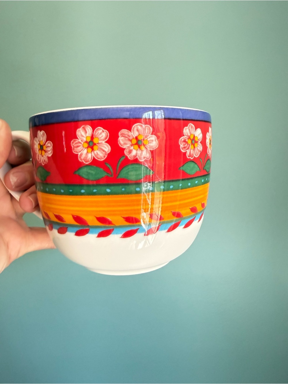 Vintage 1996 Vista Alegre Portugal White Flowers Coffee Tea Mug Floral Colorful